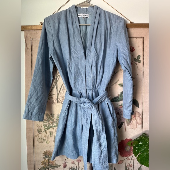 Karina Grimaldi 100% Linen Cotton Pleated V Neck Romper Blue Medium - Picture 2 of 14